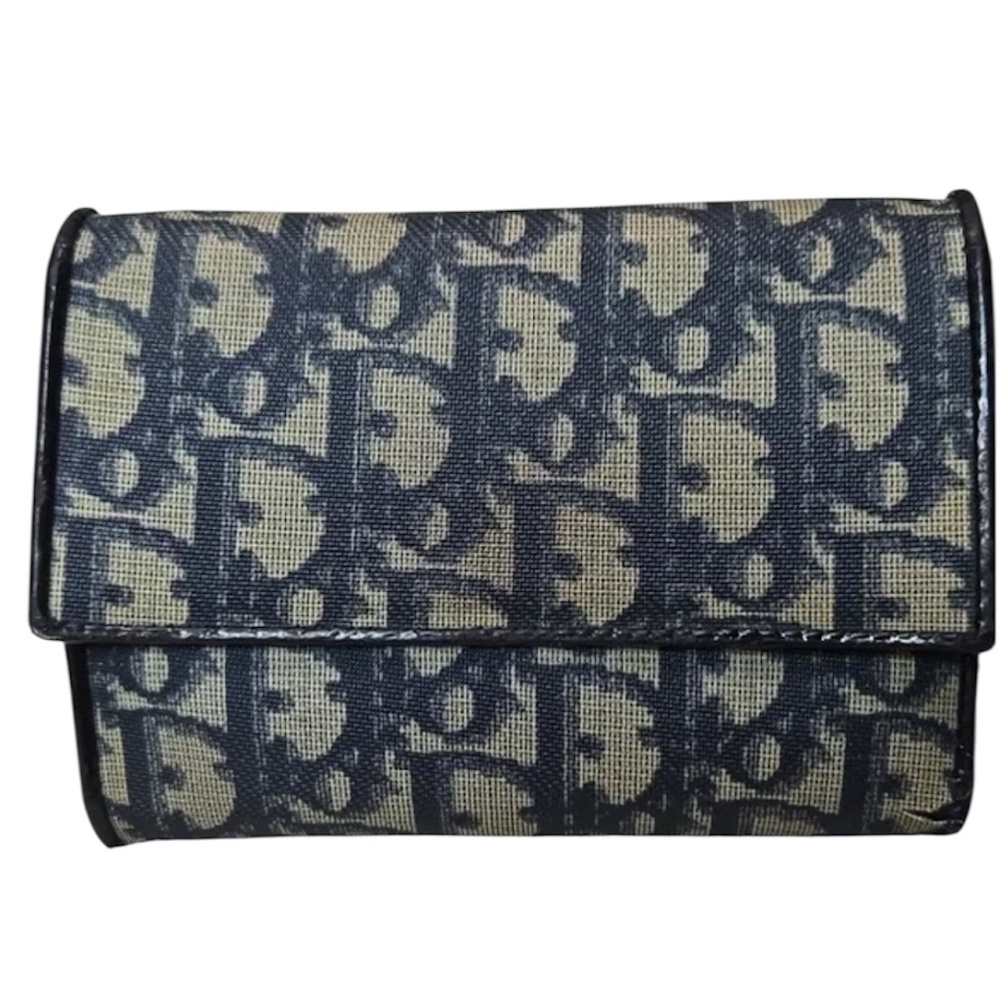 Christian Dior Beautiful Vintage Navy Blue and Beige Monogram Logo Wallet